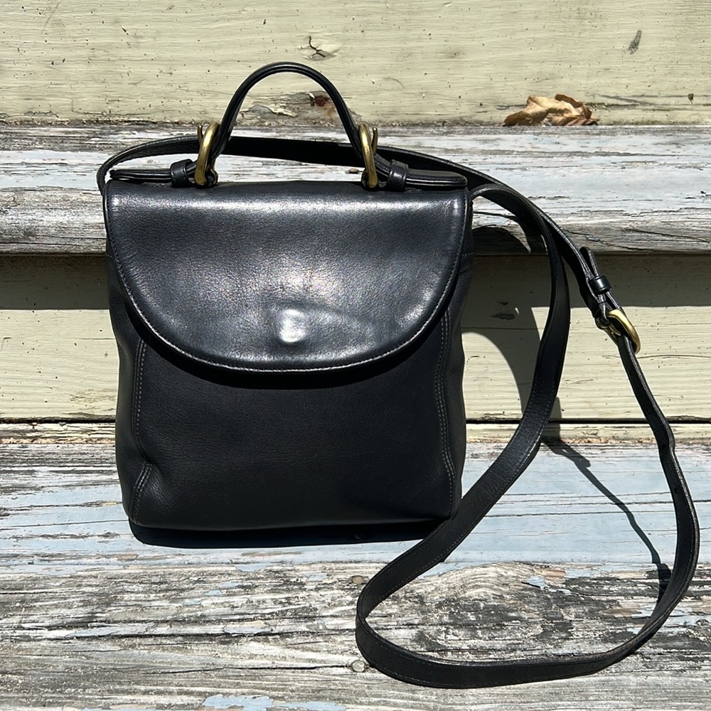 Coach Black Leather Vintage Crossbody Handbag Top Handle Y2K